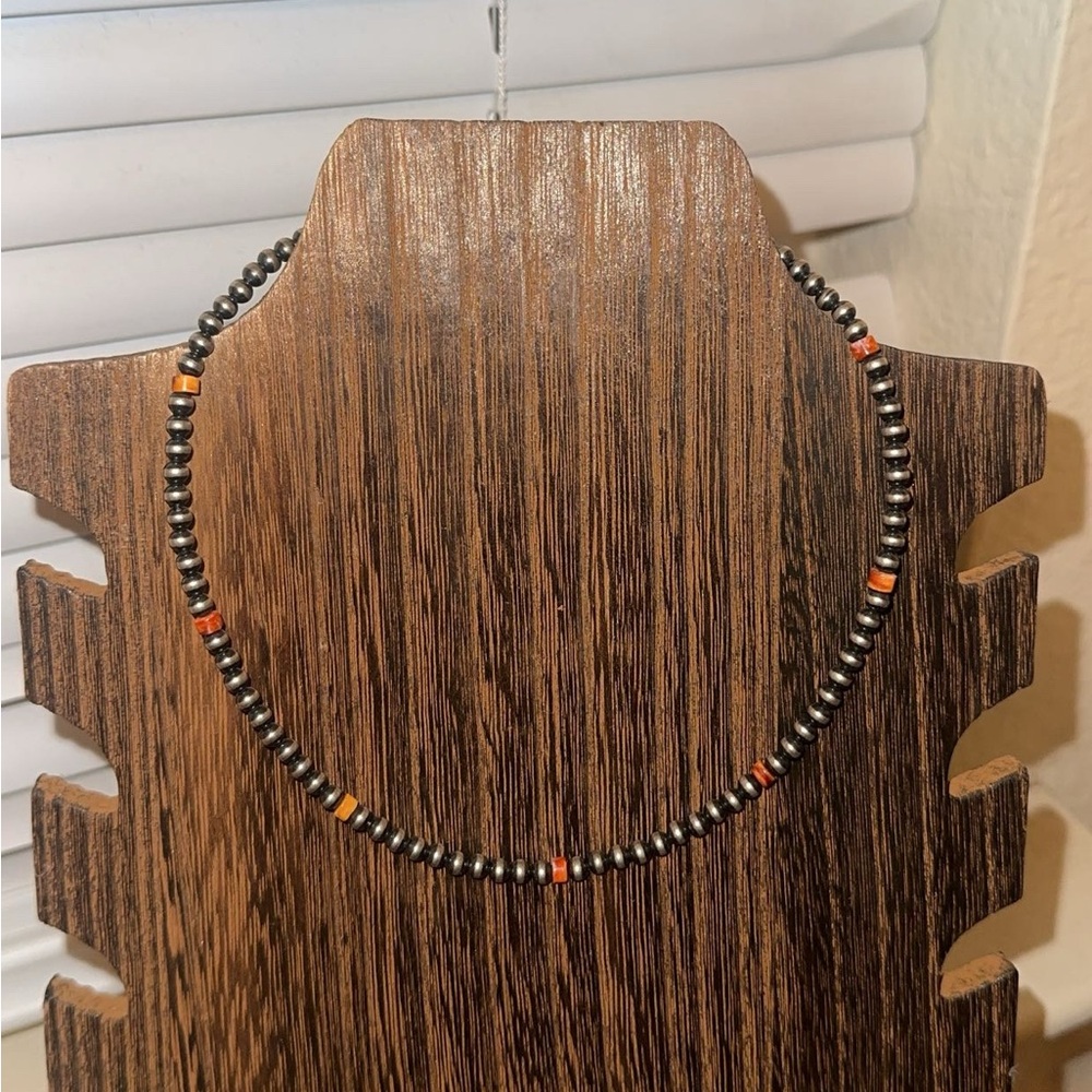 4mm Spiny Oyster Navajo Pearl Necklacee